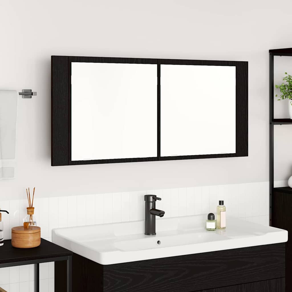 LED Speilskap med dør Svart Eik 100 x 12 x 45 cm Konstruert tre