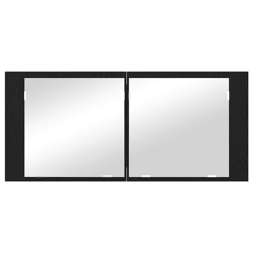 LED Speilskap med dør Svart Eik 100 x 12 x 45 cm Konstruert tre