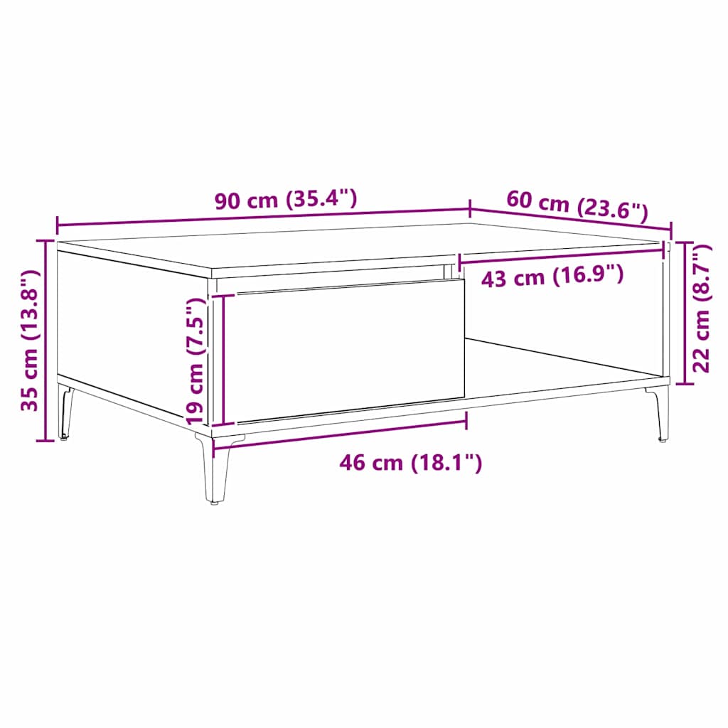Kaffebord Gammelt tre 90 x 60 x 35 cm Konstruert tre