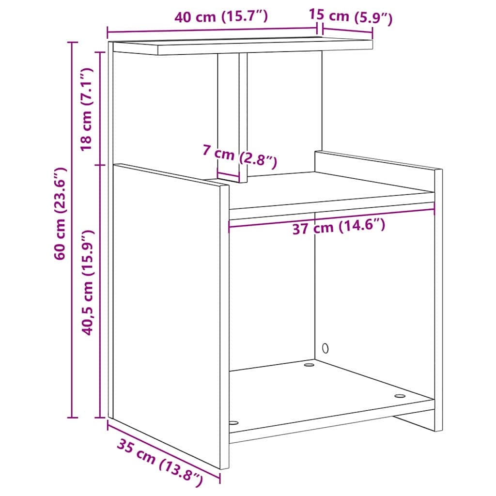 Nattbordskap 2 pcs Svart Eik 40 x 35 x 60 cm Konstruert tre