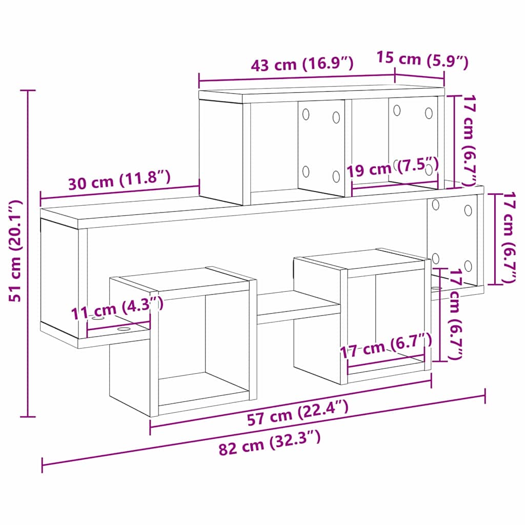 Vegghylle med hylle Gammelt tre 82 x 15 x 51 cm Konstruert tre