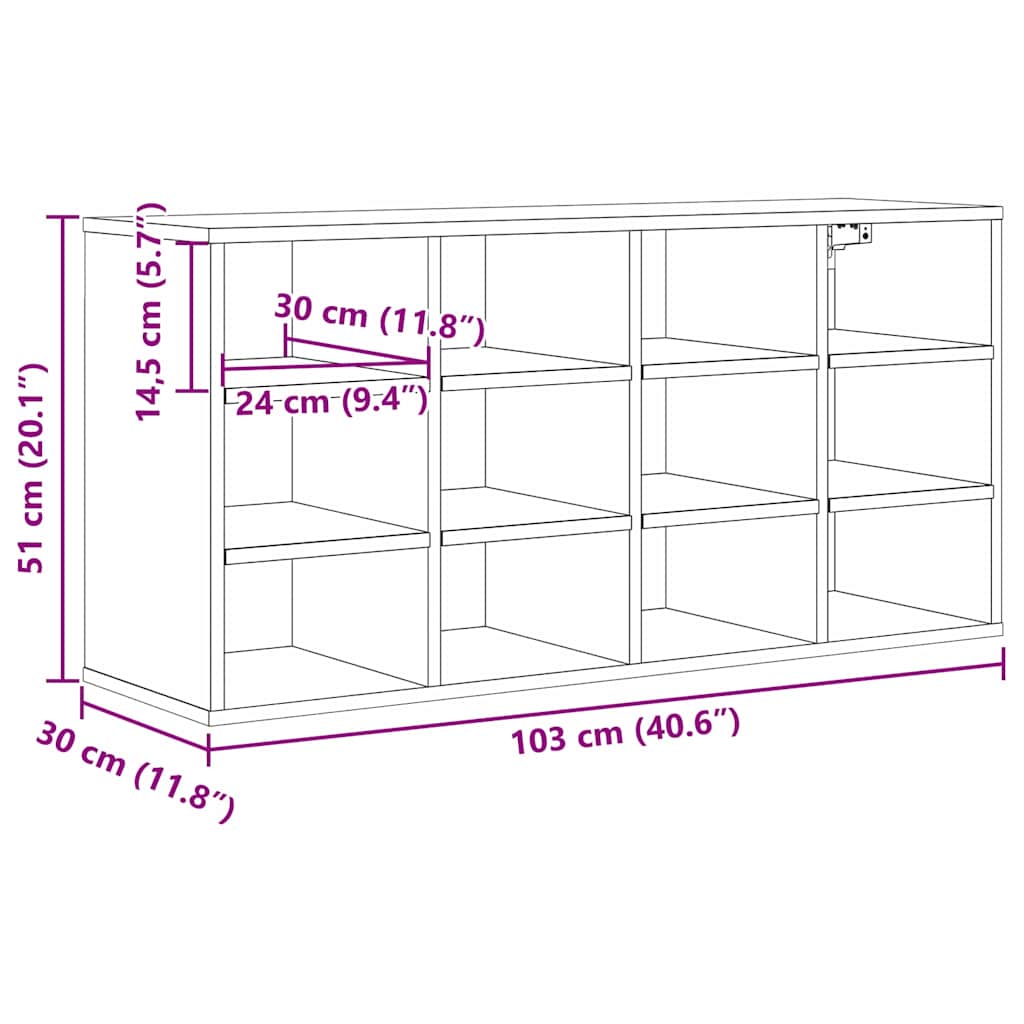 Sko Skap med hylle Svart Eik 103 x 30 x 51 cm Konstruert tre