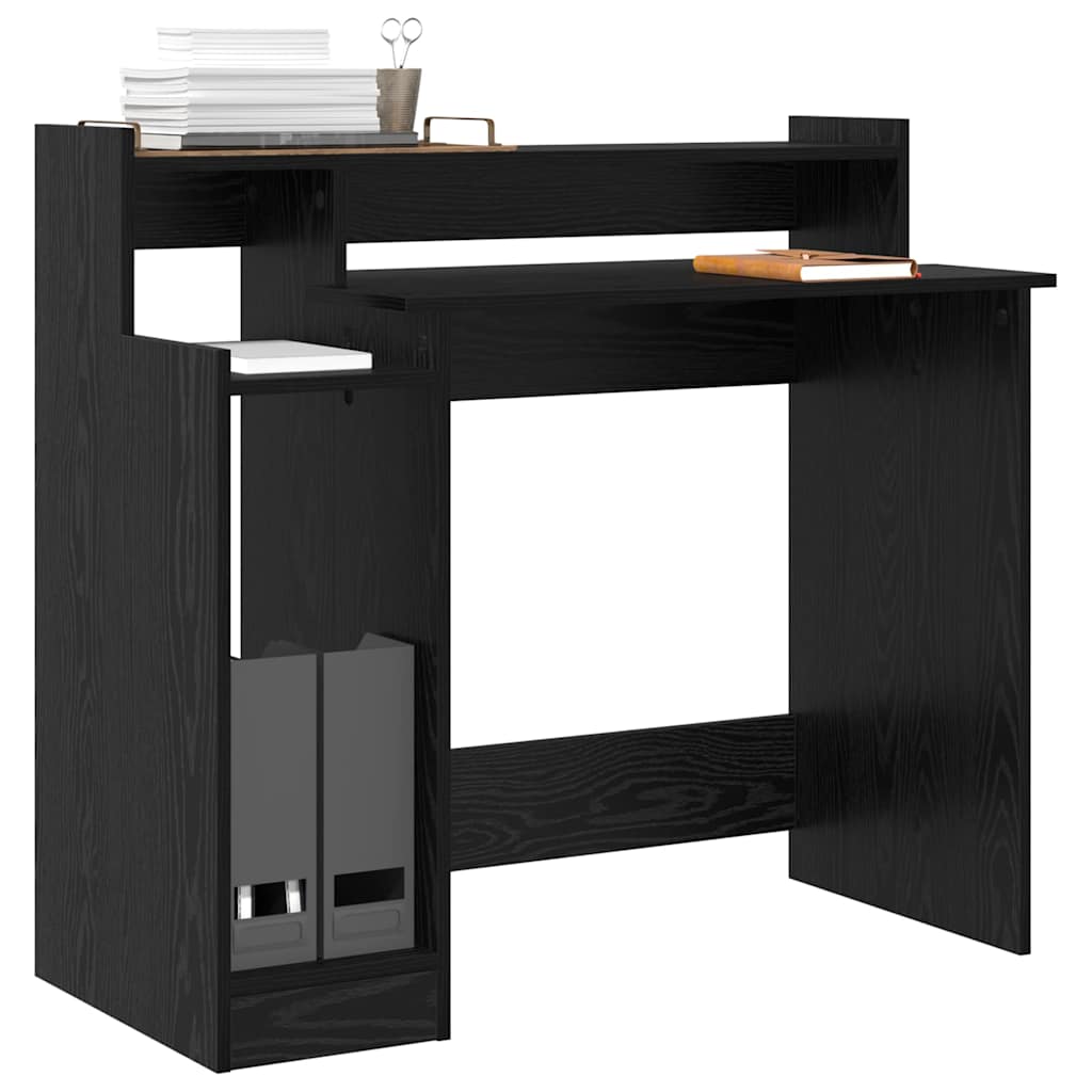 Skrivebord med hylle Svart Eik 97 x 45 x 90 cm Konstruert tre