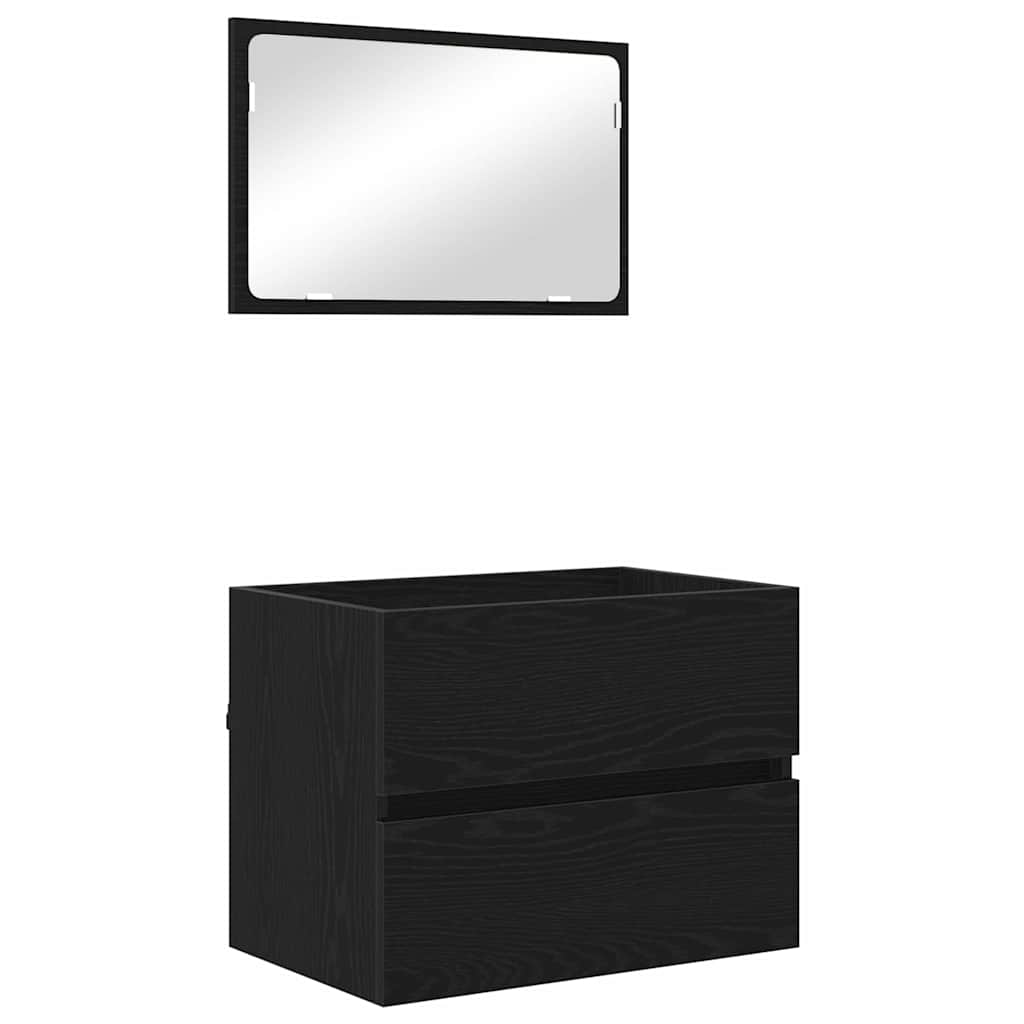 Baderomsinnredningssett 2 pcs Svart Eik Ingeniørtre og metall