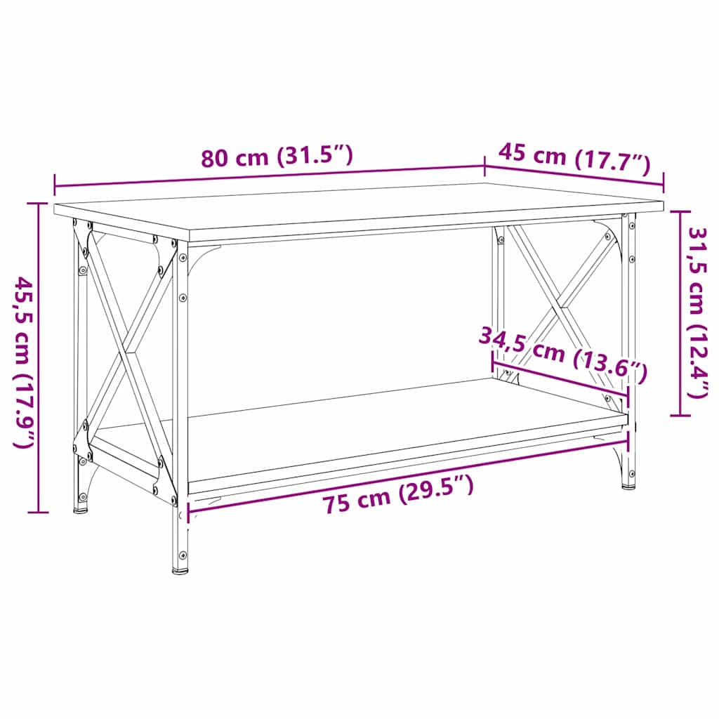 Kaffebord Svart eik 80 x 45 x 45.5 cm Konstruert tre