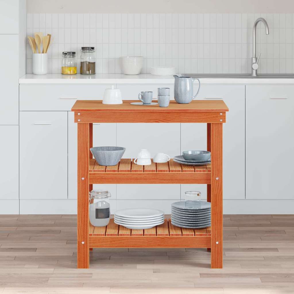 Arbeidsbenk med hylle Vokset Brun 78,5 x 50 x 80 cm Massiv furu
