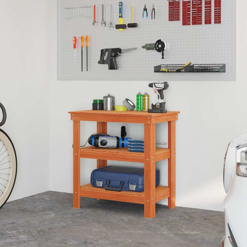 Arbeidsbenk med hylle Vokset Brun 78,5 x 50 x 80 cm Massiv furu
