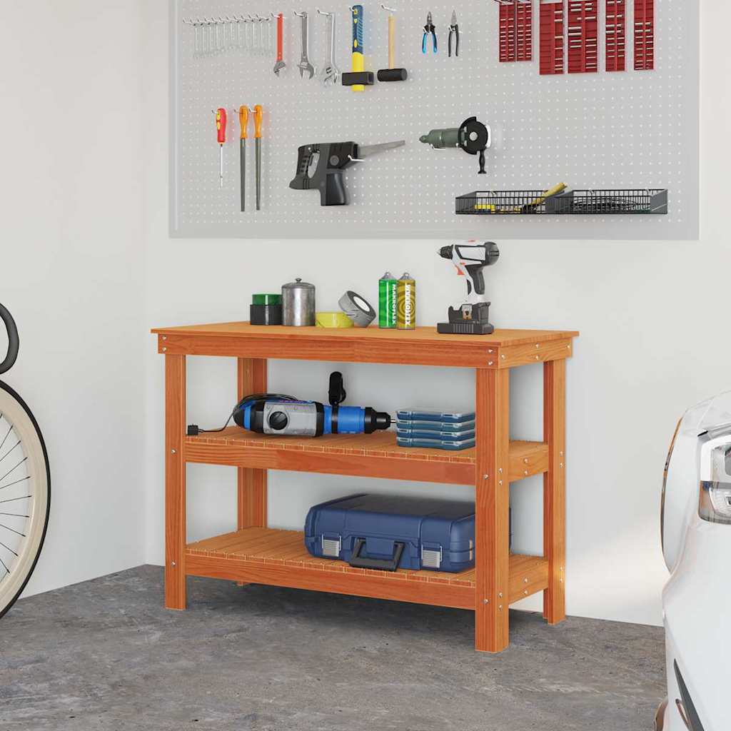 Arbeidsbenk med hylle Voksbrun 110,5 x 50 x 80 cm Heltre furu