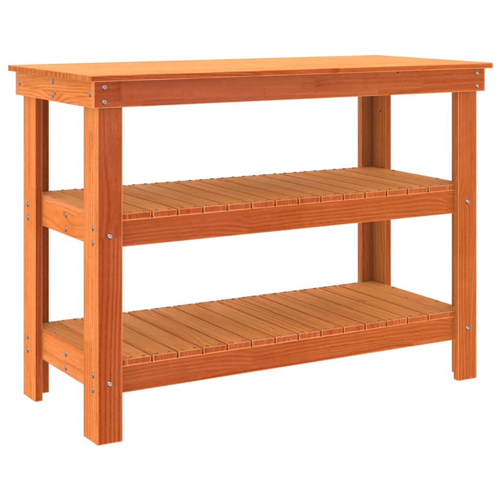 Arbeidsbenk med hylle Voksbrun 110,5 x 50 x 80 cm Heltre furu