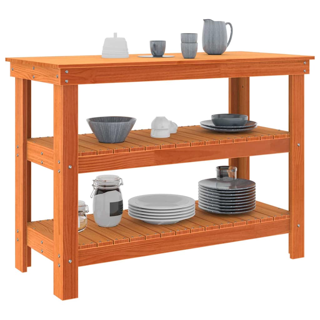 Arbeidsbenk med hylle Voksbrun 110,5 x 50 x 80 cm Heltre furu