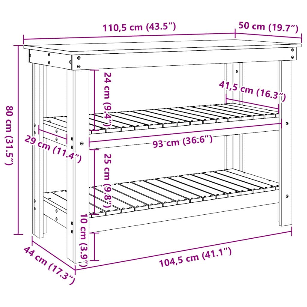 Arbeidsbenk med hylle Voksbrun 110,5 x 50 x 80 cm Heltre furu