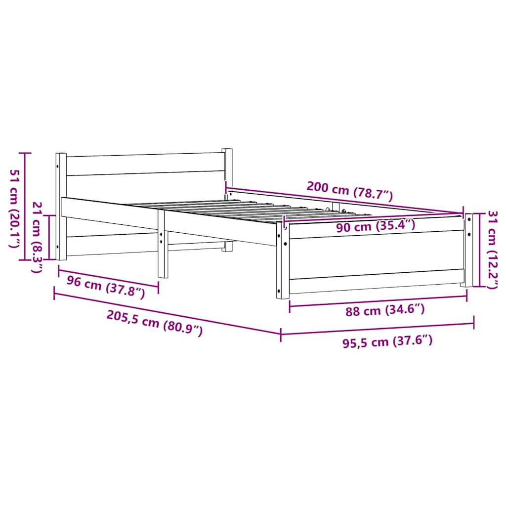 Sengestamme Vokset Brun 205.5 x 95.5 x 51 cm Massiv furu