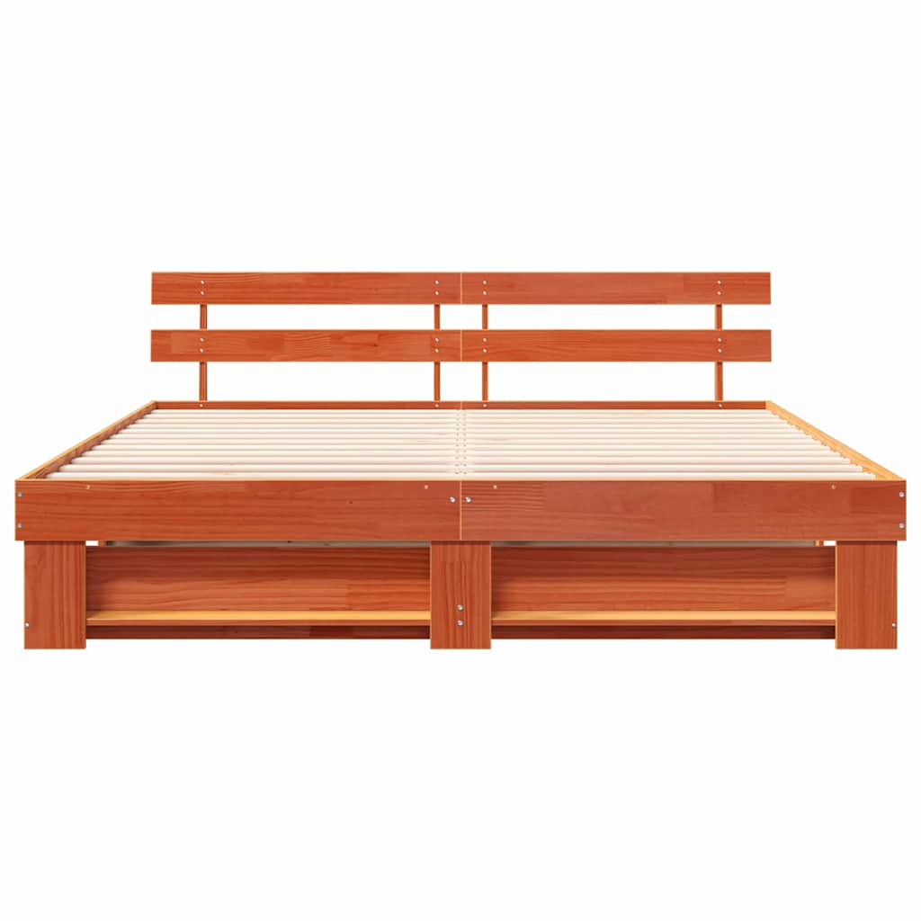 Sengestamme med hodegjerde Brun 180 x 200 cm Massiv furu