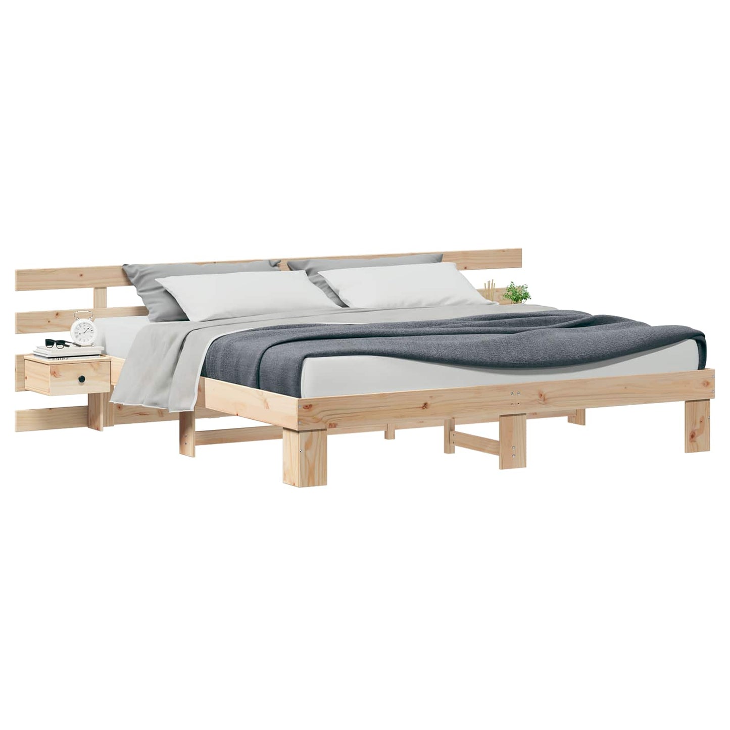 Sengestamme med hodegjerde Brun 200 x 200 cm Massiv furu