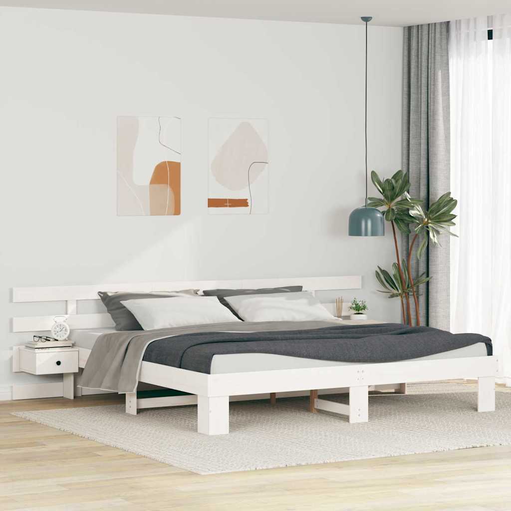 Sengestamme med hodegjerde Hvit 200 x 200 cm Massiv furu