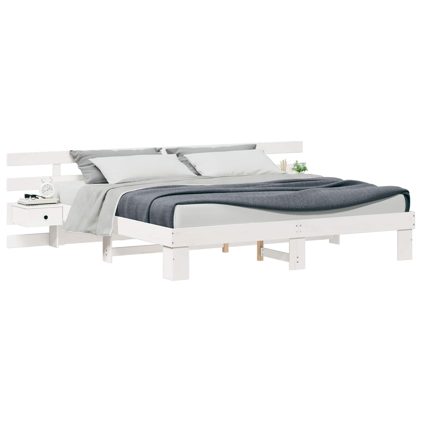 Sengestamme med hodegjerde Hvit 200 x 200 cm Massiv furu