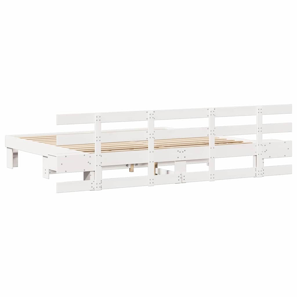 Sengestamme med hodegjerde Hvit 200 x 200 cm Massiv furu