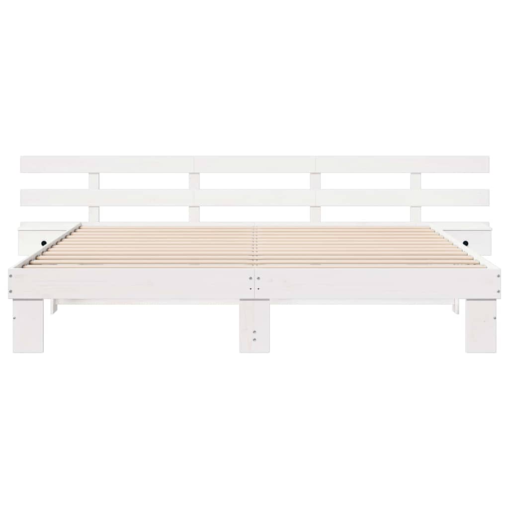 Sengestamme med hodegjerde Hvit 200 x 200 cm Massiv furu