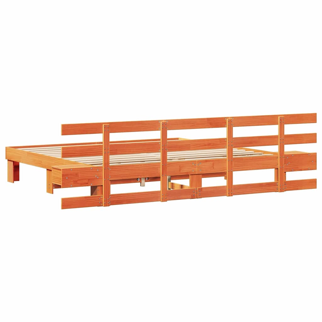 Sengestamme med hodegjerde Brun 200 x 200 cm Massiv furu