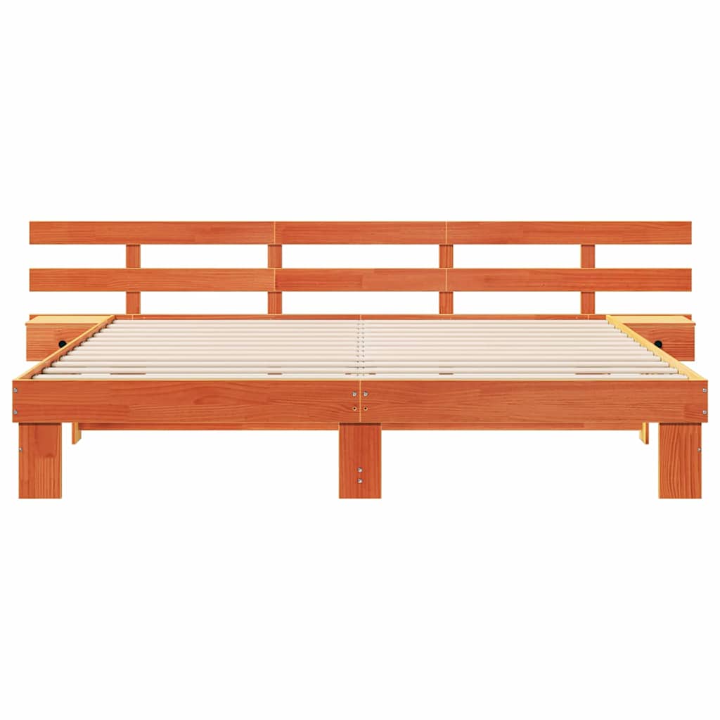 Sengestamme med hodegjerde Brun 180 x 200 cm Massiv furu