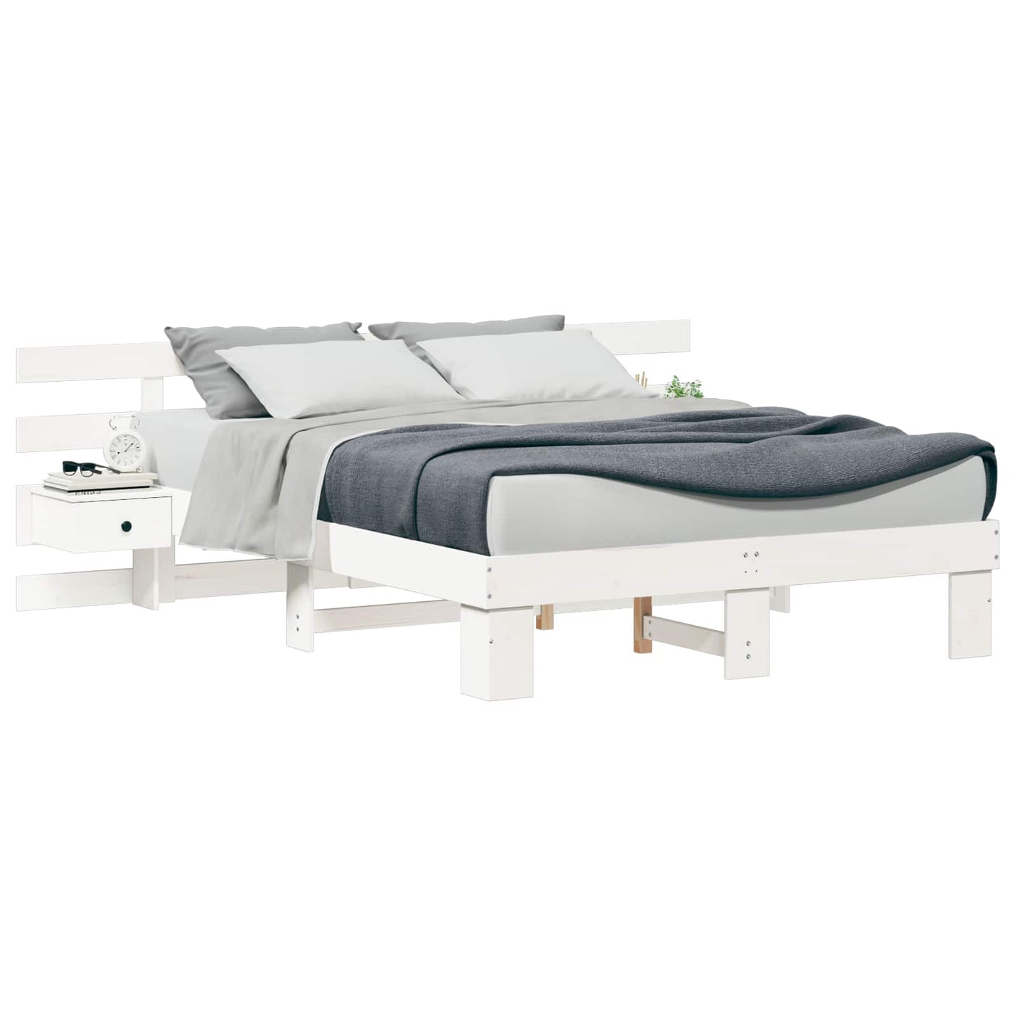 Sengestamme med hodegjerde Hvit 150 x 200 cm Massiv furu