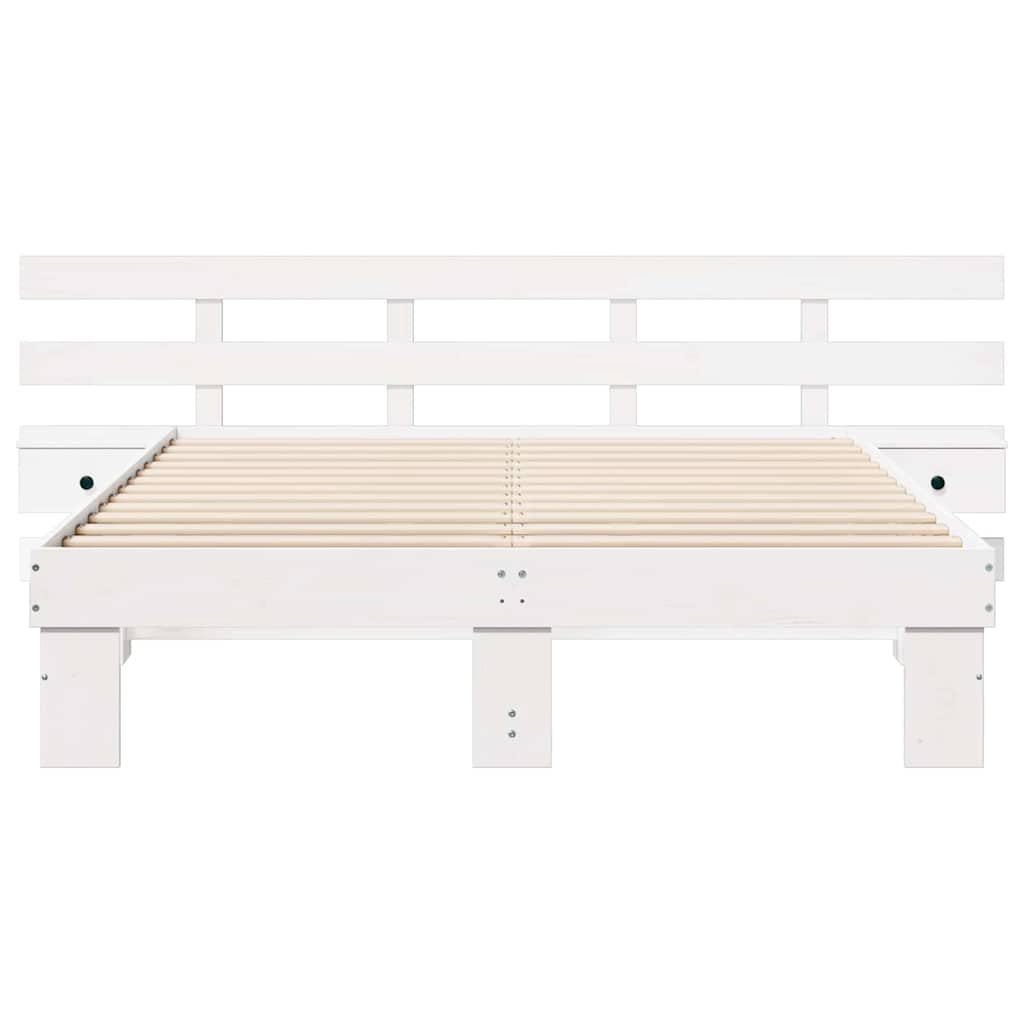 Sengestamme med hodegjerde Hvit 150 x 200 cm Massiv furu