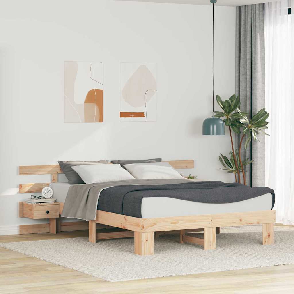Sengestamme med hodegjerde Brun 140 x 200 cm Massiv furu