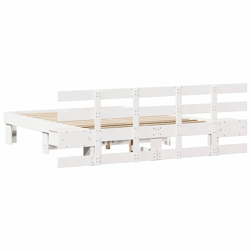 Sengestamme med hodegjerde Hvit 140 x 200 cm Massiv furu