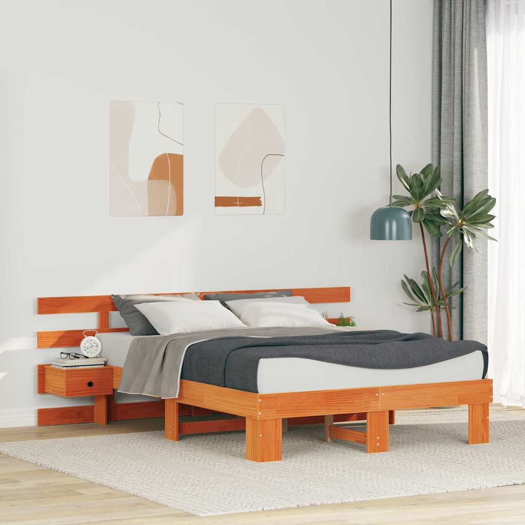 Sengestamme med hodegjerde Brun 120 x 200 cm Massiv furu