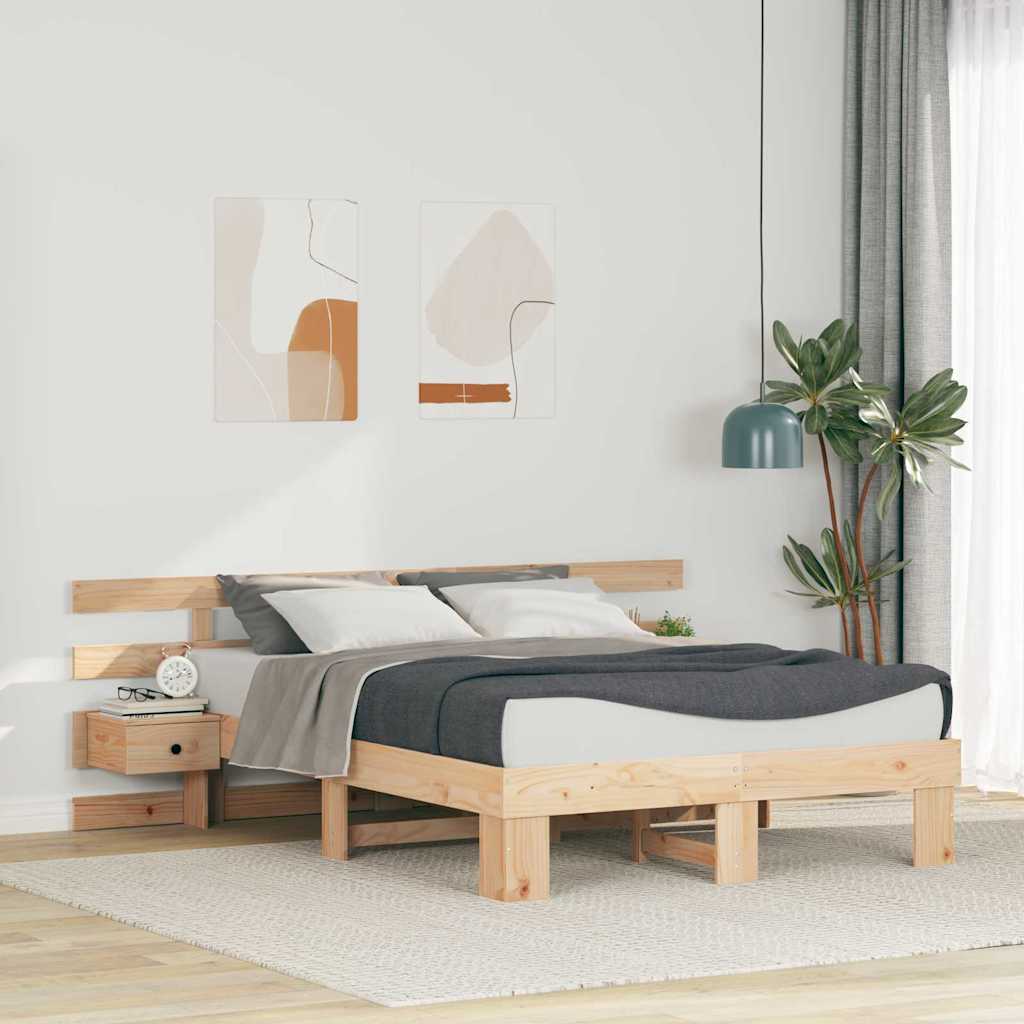 Sengestamme med hodegjerde Brun 135 x 190 cm Massiv furu