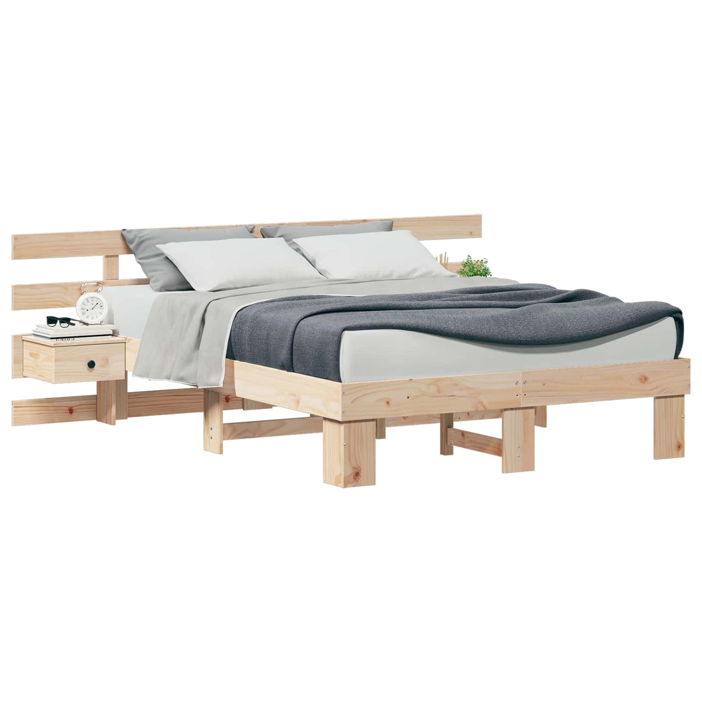 Sengestamme med hodegjerde Brun 135 x 190 cm Massiv furu