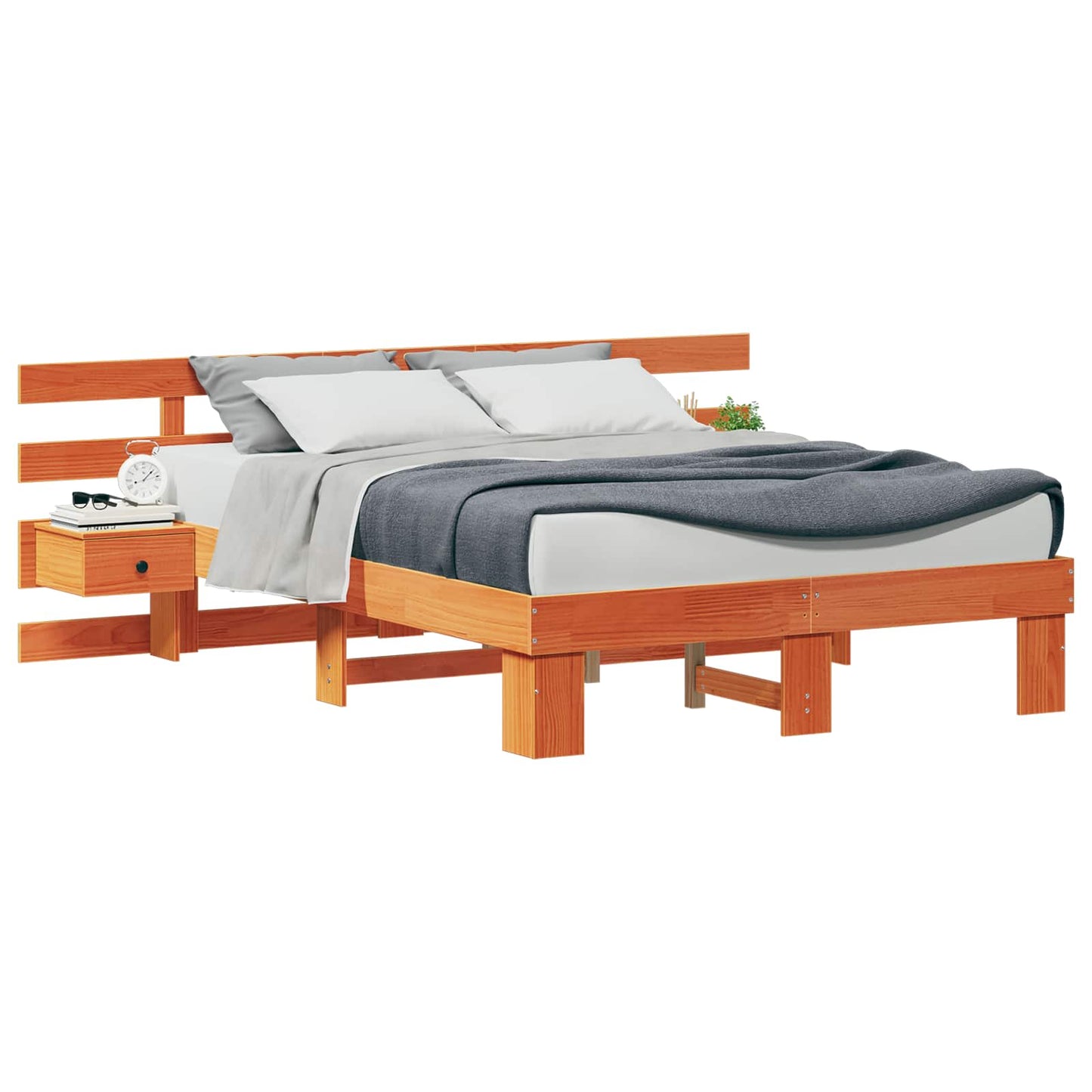 Sengestamme med hodegjerde Brun 120 x 190 cm Massiv furu
