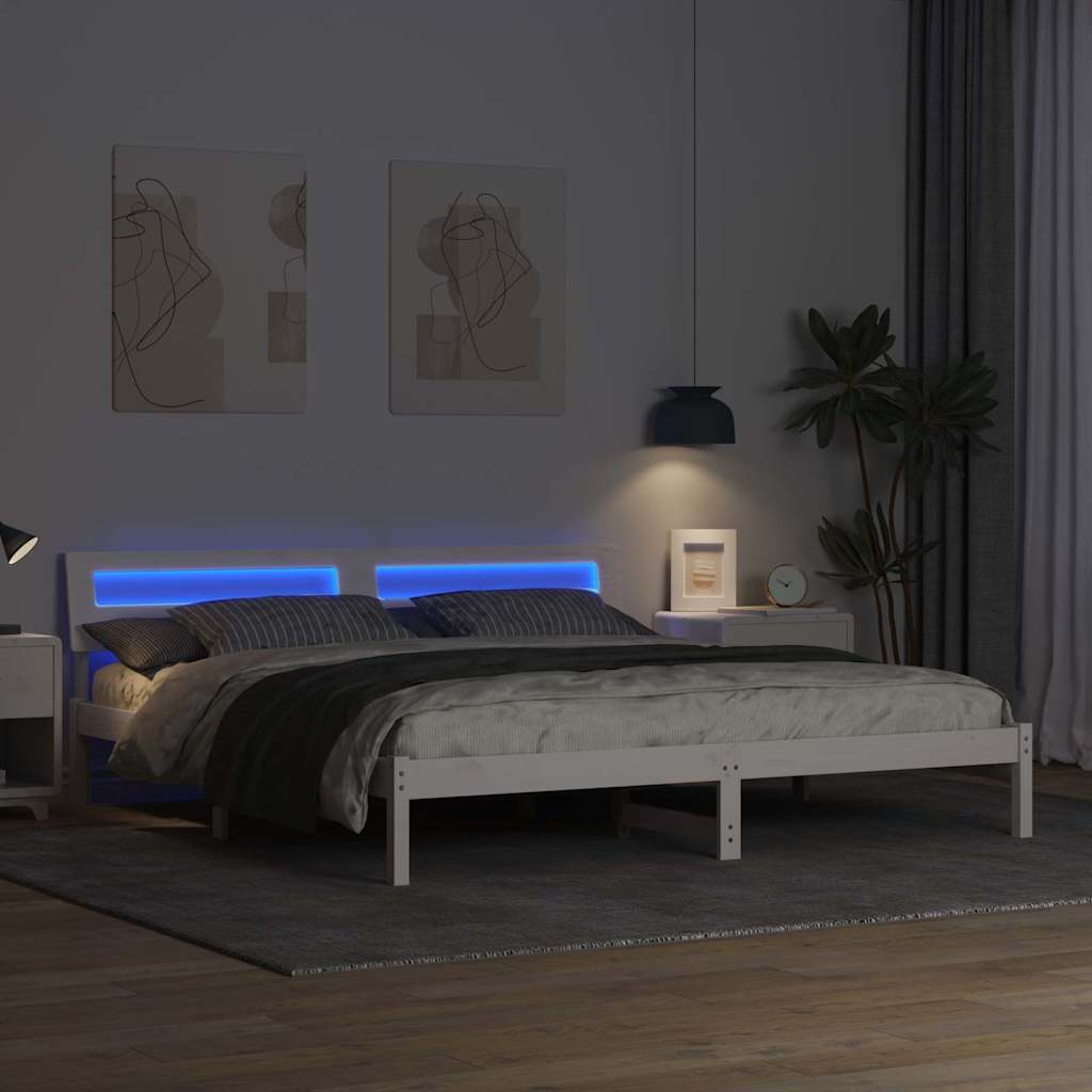 Sengestamme med hodegjerde Hvit 200 x 200 cm Massiv furu