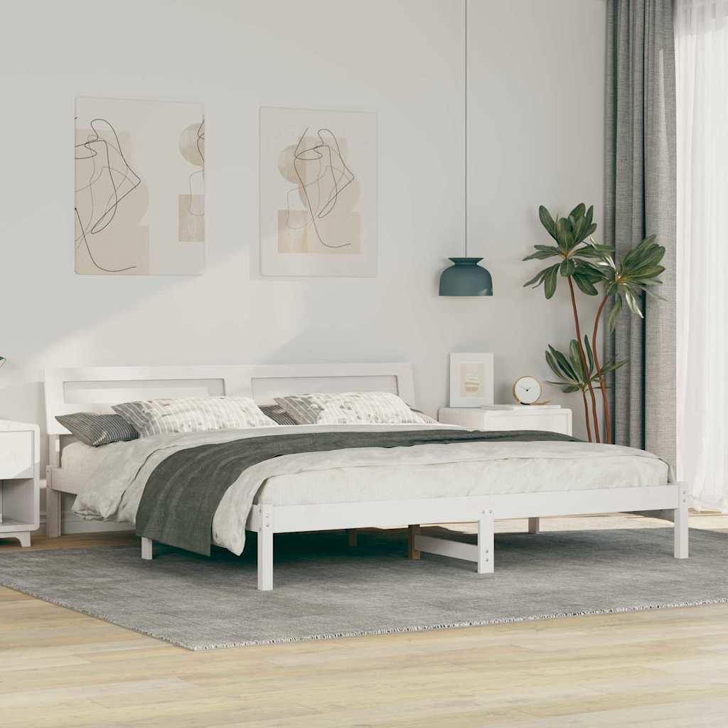 Sengestamme med hodegjerde Hvit 200 x 200 cm Massiv furu