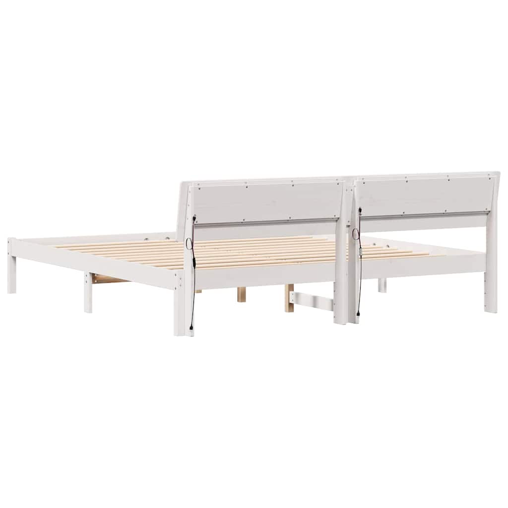 Sengestamme med hodegjerde Hvit 200 x 200 cm Massiv furu
