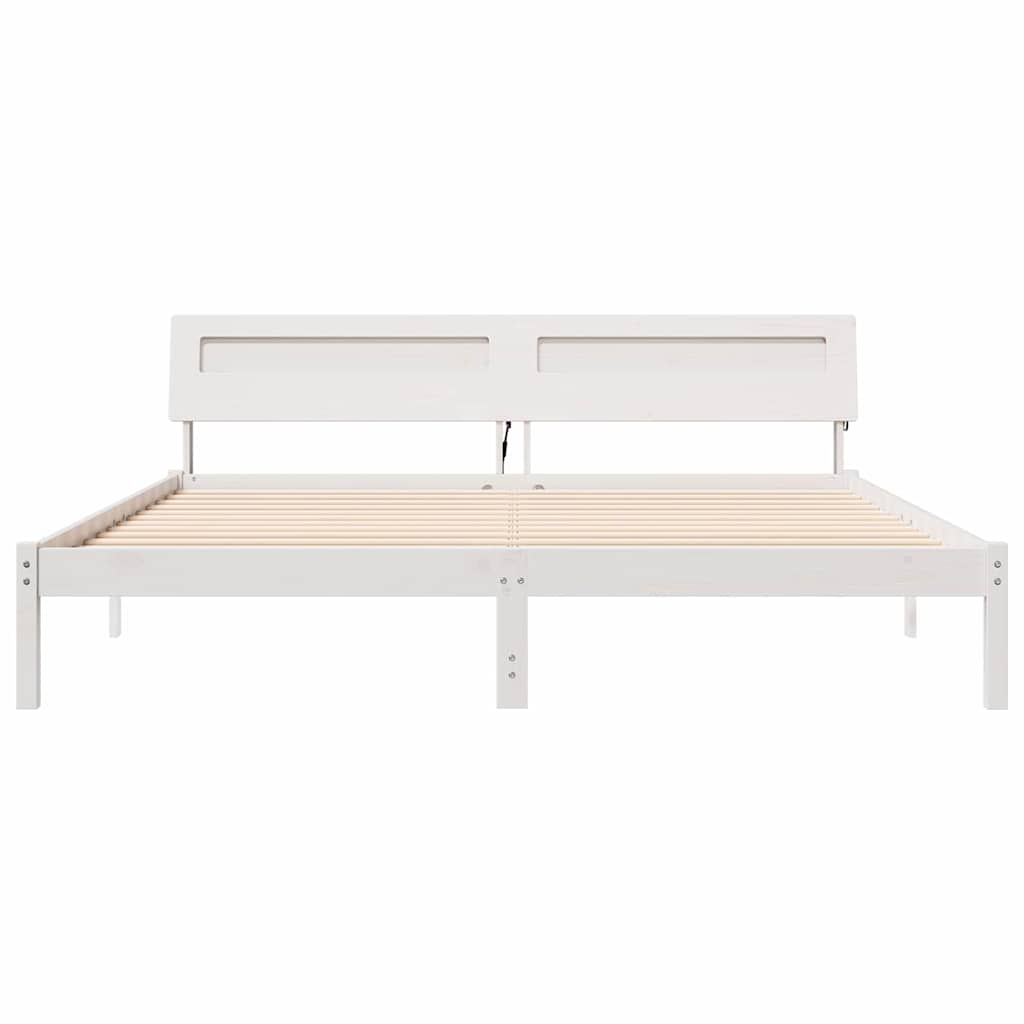 Sengestamme med hodegjerde Hvit 200 x 200 cm Massiv furu