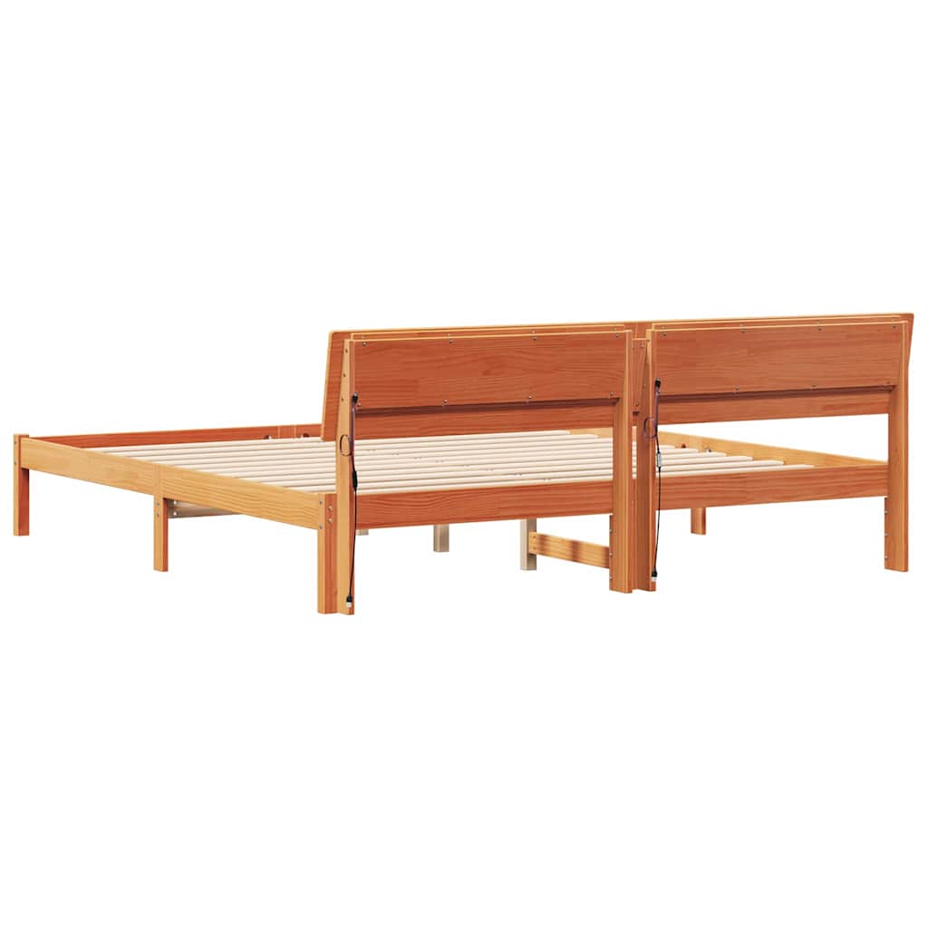 Sengestamme med hodegjerde Brun 200 x 200 cm Massiv furu