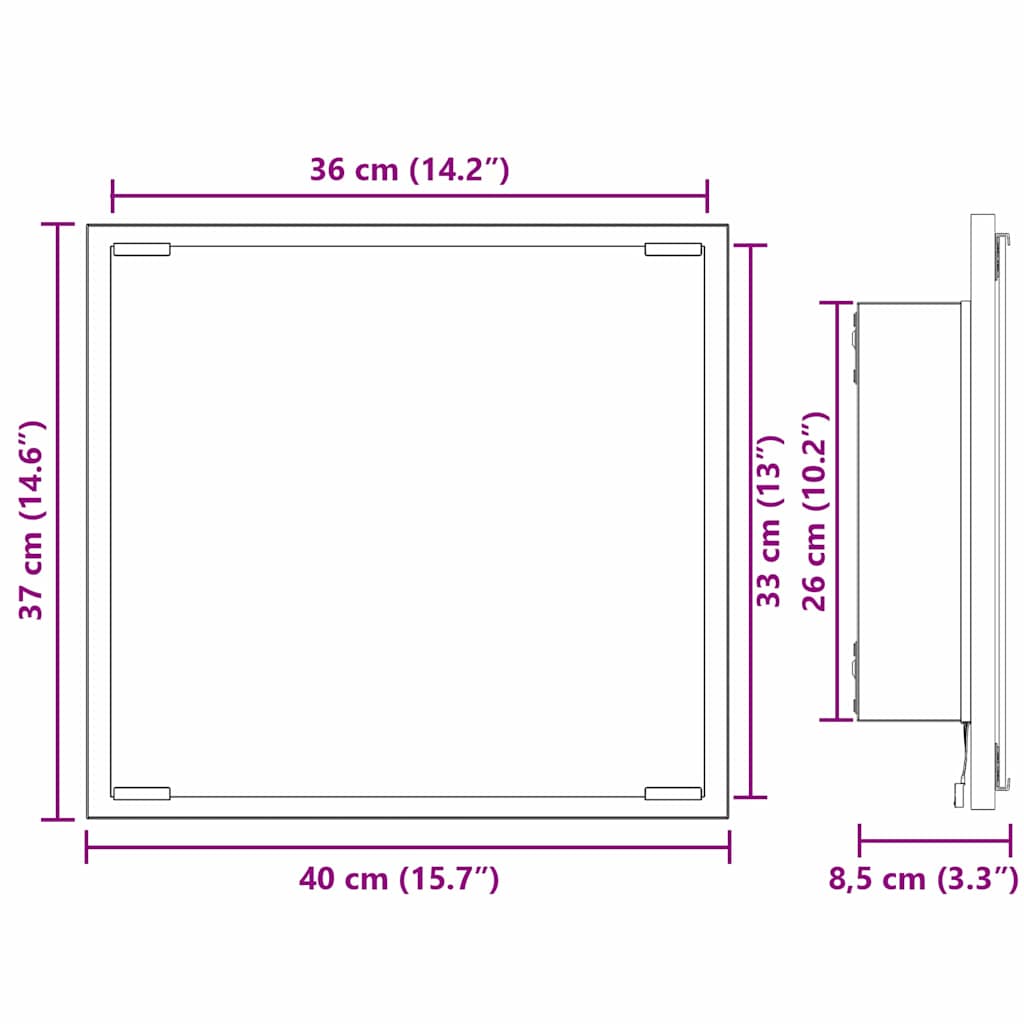 LED Badevindu Røkt eik 40 x 37 x 8.5 cm Konstruert tre