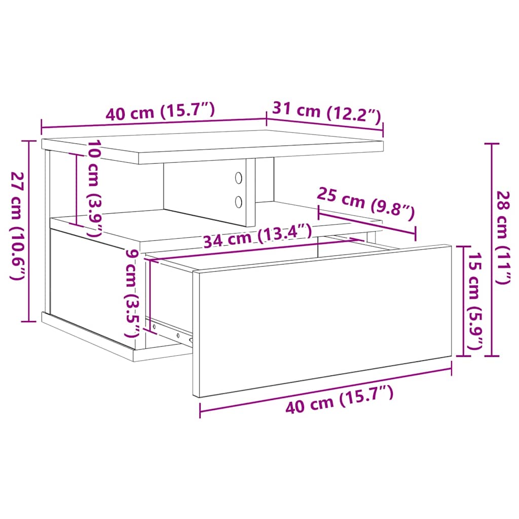 Flytende Nattbord Gammelt tre 40 x 31 x 28 cm Konstruert tre