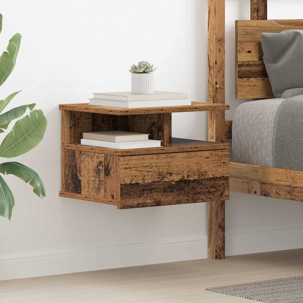 Flytende Nattbord med skuff 2 pcs Gammelt tre 40 x 31 x 28 cm