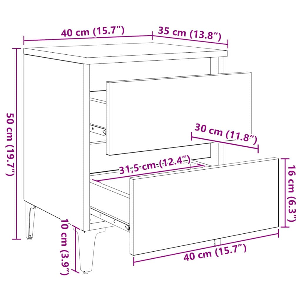 Nattbordskap 2 pcs artisan eik 40 x 35 x 50 cm Konstruert tre