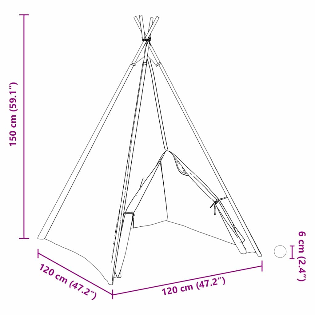 Teepee Telt Hvit 120 x 120 x 150 cm Stoff og Plast