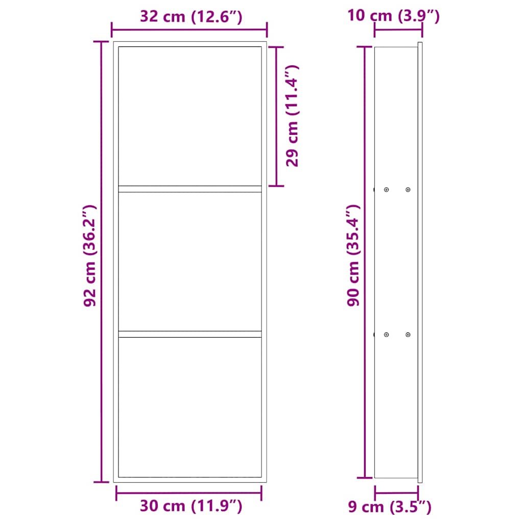 Dusjniche sølv 90 x 30 x 9,5 cm Rustfritt Stål
