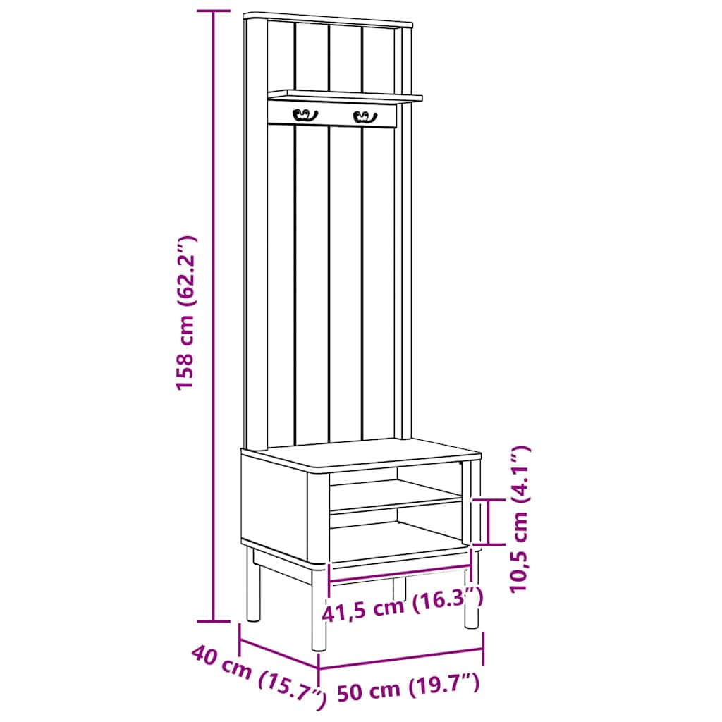 Gangskap FLORO Vokset Brun 50 x 40 x 158 cm Massiv furu