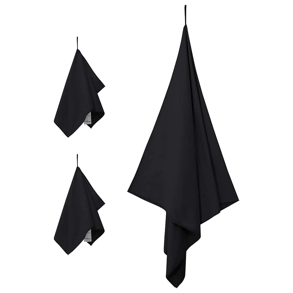 Sports håndklesett 3 pcs Svart Polyester og polyamid