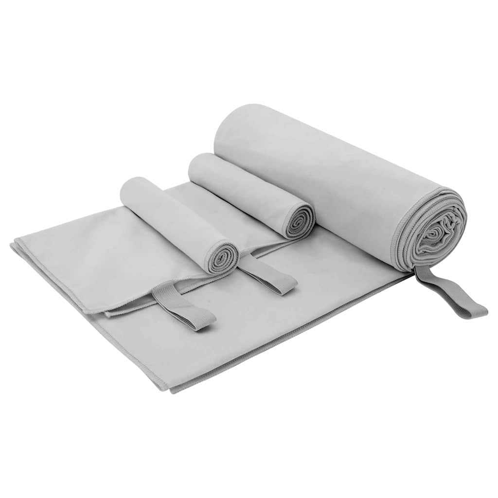 Sports håndklesett 3 pcs Grå Polyester og polyamid