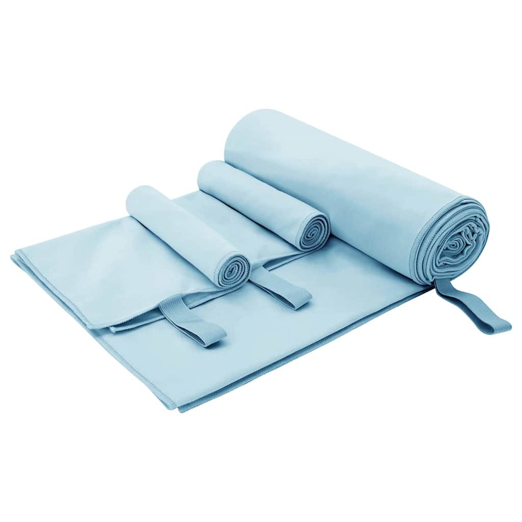 Sports håndklesett 3 pcs Blå Polyester og polyamid