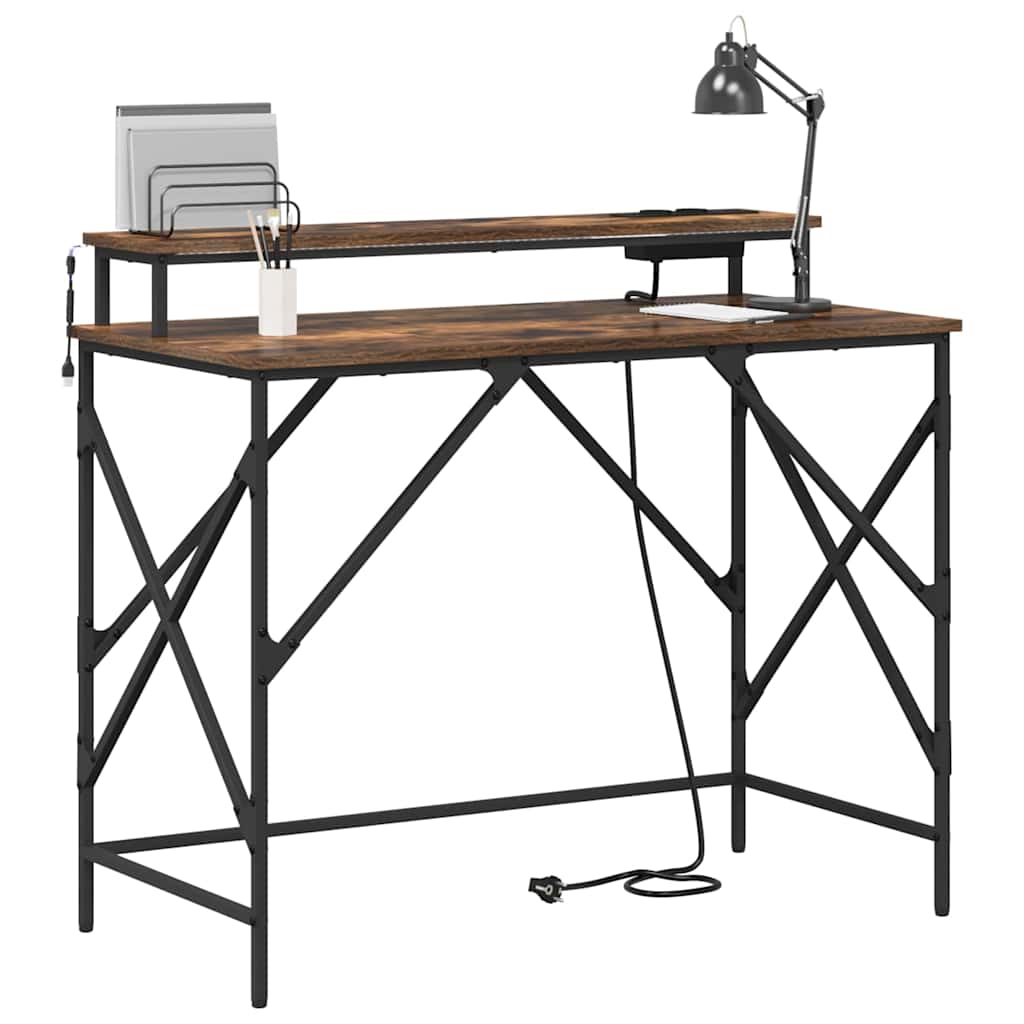 Skrivebord med hylle Røkt eik 100 x 50 x 86,5 cm Konstruert tre