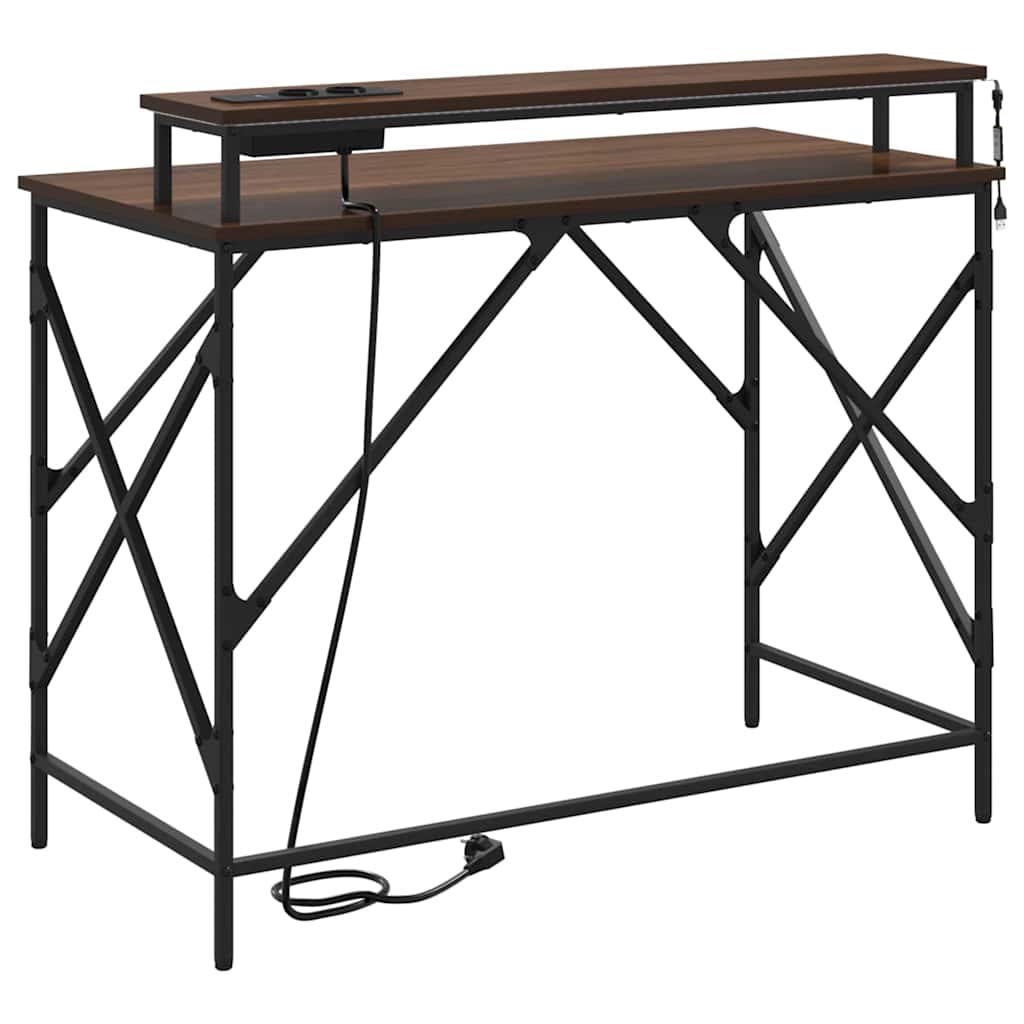 Skrivebord med hylle Brun Eik 100 x 50 x 86,5 cm Konstruert tre