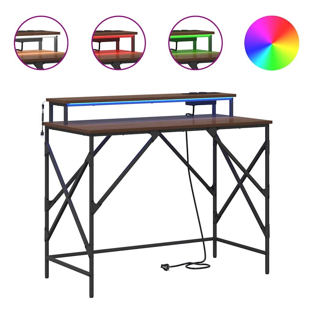 Skrivebord med hylle Brun Eik 100 x 50 x 86,5 cm Konstruert tre